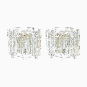 Mid-Century Modern Ice Glass Wall Lamps by J.T. Kalmar for Kalmar Franken, 1960s, Set of 2