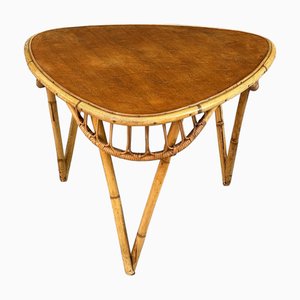 Mesa auxiliar francesa vintage de bambú y ratán, 1960