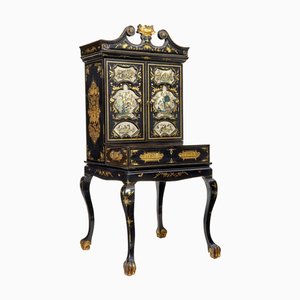 Chinese Canton Black Lacquered Desk Cabinet, 1830s