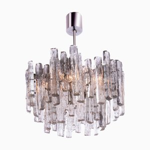 Chandelier in Frosted Murano Glass and Nickel by J. T. Kalmar for Kalmar, Austria, 1960s