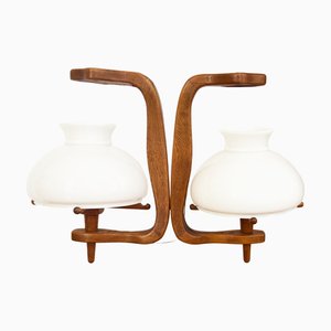 Two-Light Hanging Light in Oak and Opaline from Guillerme & Chambron