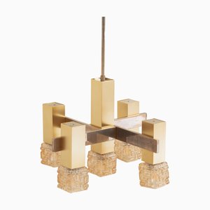 Five Lights Chandelier in Glass and Gilded Metal by Gaetano Sciolari, 1970s