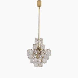 Midcentury Modern Chandelier in Brass and Crystal, 1970s