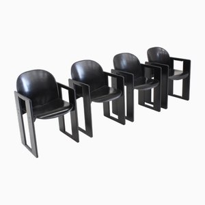 Sedie da pranzo Dialogo in pelle nera di Afra & Tobia Scarpa per B&B Italia, 1974, set di 4