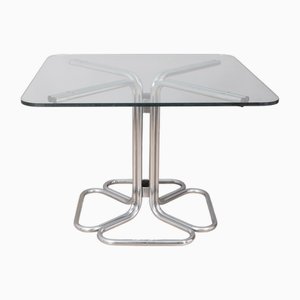 Quadratischer Vintage Tisch aus verchromtem Metall & Glas, 1970er