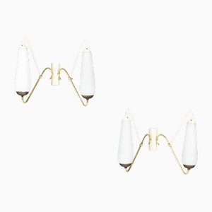 Vintage Wall Lights in Metal and Opaline, 1950, Set of 2
