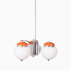 Vintage Italian Hanging Light in Orange Metal and Glass, 1970s