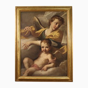 Dipinto italiano, Angeli tra le nuvole, 1720, Olio su tela, In cornice