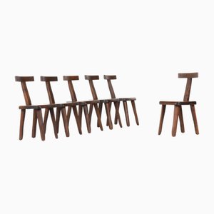 Chairs in Elm with T-Back by Olavi Hänninen, 1950s, Set of 6