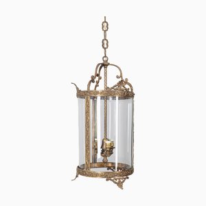 Vintage Hanging Lantern in Brass and Glass, 1950s