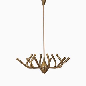 Large Vintage Brass Chandelier with 12 Lights, 1950s