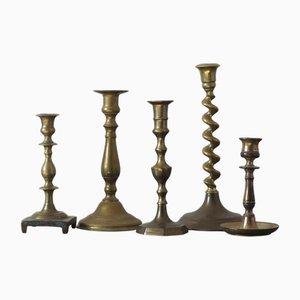 Vintage Brass Candlesticks, 1960s, Set of 5