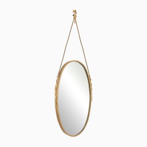 Vintage Wall Mirror in Decorated Brass, 1950s