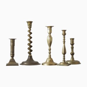 Vintage Brass Candlesticks, 1960s, Set of 5