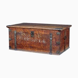 Early 19th Century Swedish Hand Painted Pine Blanket Box, 1816