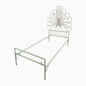 Iron and Brass Single Bed Frame with Headboard, 1950s
