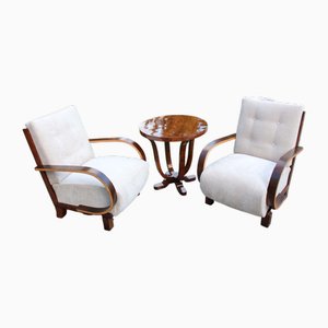 Art Deco Armchairs and Table, 1920s, Set of 3
