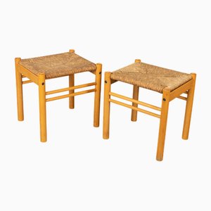 Sgabelli vintage in legno e corda, anni '70, set di 2