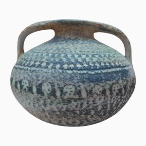 Brutalist Double-Handled Vase with Textured Cover