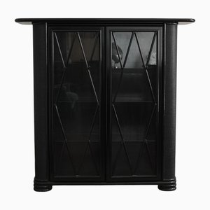 Black Lacquered Two-Door Display Cabinet with Glass Shelves