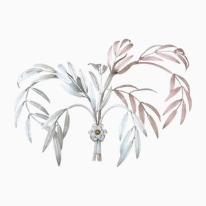 Golden Wall Lamp in White and Pink Leaves by Hans Kögl, 1970s
