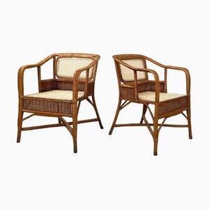 Italienische Mid-Century Modern Gartensessel aus Rattan & Stroh, 1960er, 2er Set