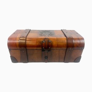 Caja Wesley Bober vintage hecha a mano de cuero, años 70
