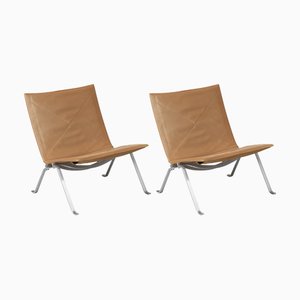 Vintage PK 22 Lederstühle von Poul Kjærholm für Fritz Hansen, 2er Set