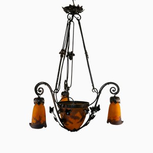 Lampe Pate de Verre en Fer Forgé de Muller Frères Lunéville, France, 1930s