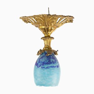 Pate de Verre Lamp with Bronze Fittings, France, 1930s
