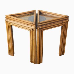 Mid-Century Rattan Couchtische, 2er Set