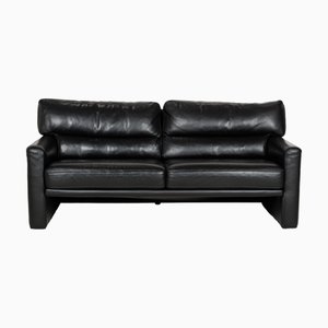Schwarzes Drei-Sitzer Ledersofa von Brühl