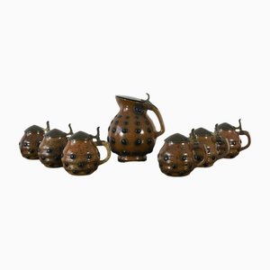 Beer Jug with 6 Capped Steins by Paul Wynand, Merkelbach, 1908