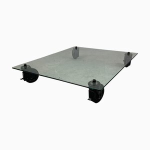 Glass and Metal Low Table attributed to Gae Aulenti for Fontana Arte, 1970s