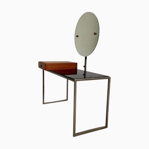 Small Dressing Table with Iconic Round Mirror in Glass and Steel, 1970s