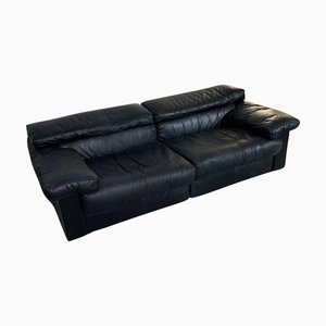 Erasmo Black Leather Sofas attributed to Afra and Tobia Scarpa for B&b Italia, 1960s, Set of 2