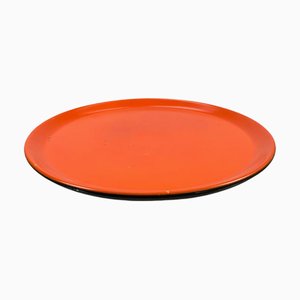 Assiette en Céramique Vernie Orange et Noire par Lenci Torino, 1960s