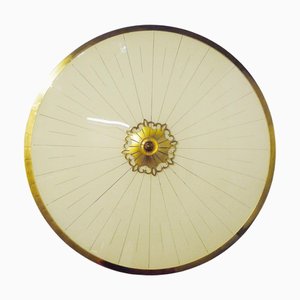 Art Nouveau Flush Mount in Glass and Brass from Kaiser Idell, 1930s