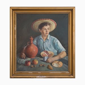 Marià, Boy with Breakfast, Oil on Canvas