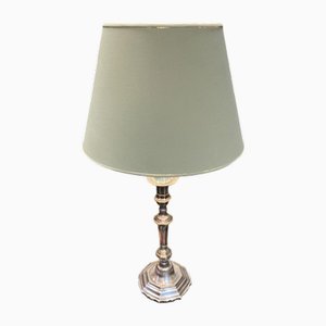 Italienische Tischlampe mit Chromfuß und grünem Schirm