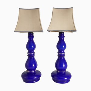 Lampade da tavolo in vetro blu cobalto di Rosdala Glassworks, anni '60, set di 2