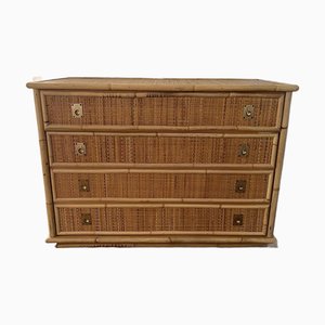 Italian Rattan and Bamboo Chest of Drawers, 1970s