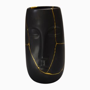 Black Face Vase with Kintsugi by Myriam Greff
