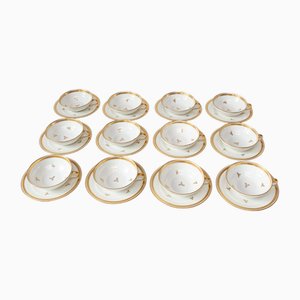 French Limoges White and Gold Tea Cups and Saucers, Set of 24