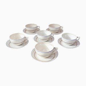 Antique French Chocolate Cups and Saucers, 1890s, Set of 12