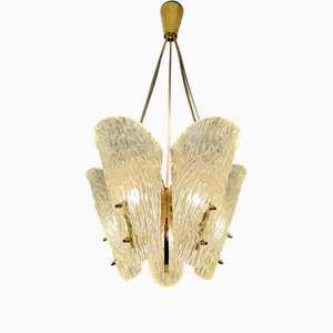 Chandelier in Brass and Textured Glass by J. T. Kalmar for Kalmar, 1960s
