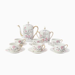 Vintage French P.L. Limoges Porcelain Tea Set, 1940s, Set of 14