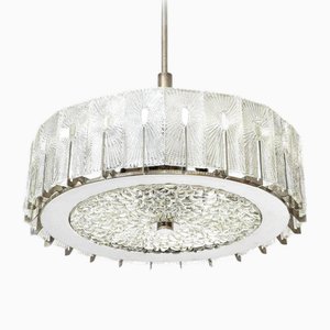 Lampadario vintage in vetro e nichel di JT Kalmar, anni '60