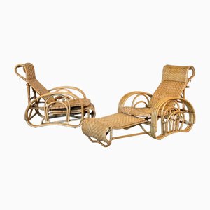 Set of Bamboo Lounge Chairs, 1980s