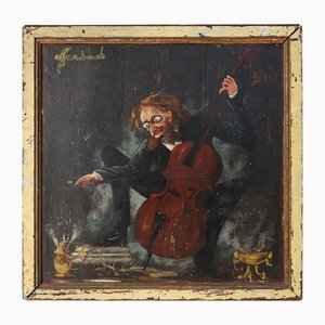 S. Gil, Cellist in a Theater in Paris, 20th Century, Painting on Wood, Framed
